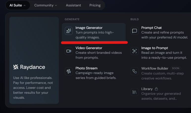 AI Suite > Image Generator in the main navigation