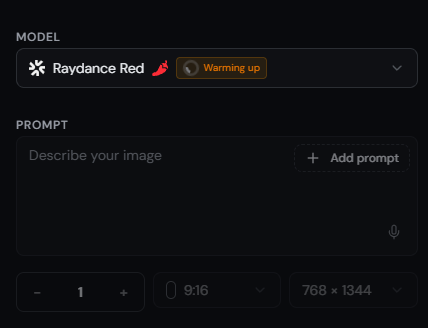 The model badge switches to "Warming up" while the pod boots