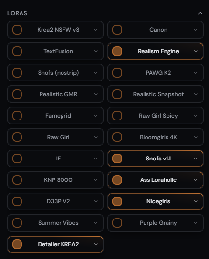 Enable the LoRAs you want and set their weights individually