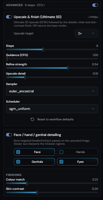 Ember's upscaling stage and detailer selection